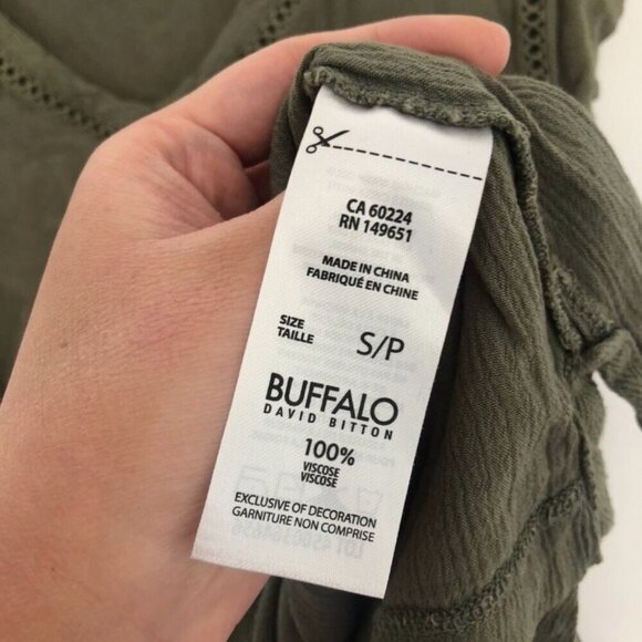 BUFFALO DAVID BITTON V-Neck Short Cap Sleeve Top Solid Olive Green Boho Small S - Picture 9 of 14